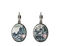 Postage Stamp Earrings France Uzerche Town 1956